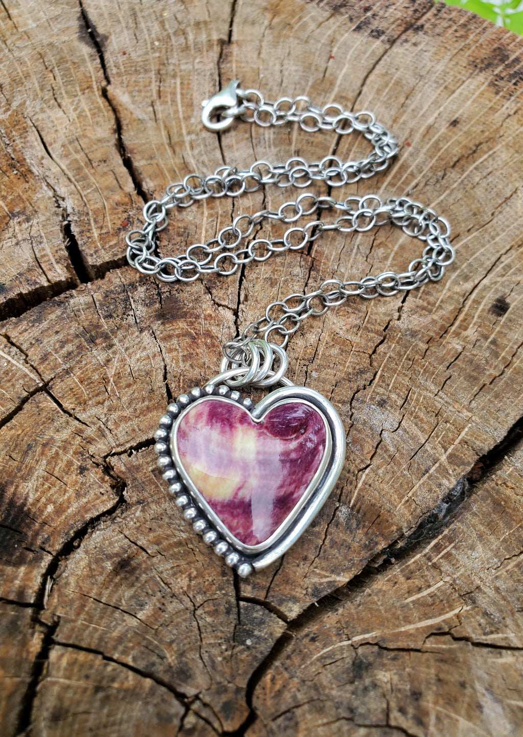 Purple Spiny Oyster Heart Pendant in Solid Sterling Silver