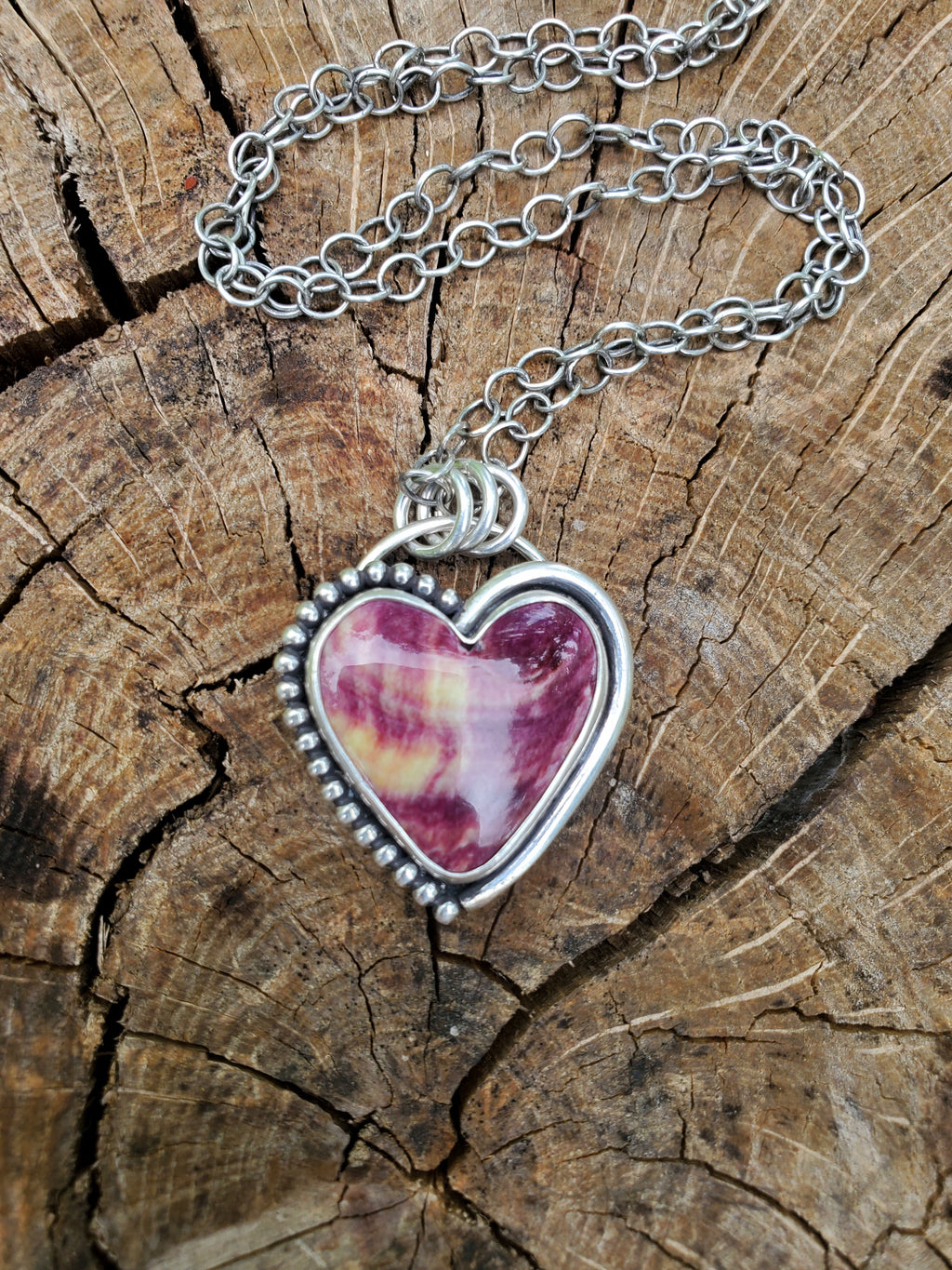 Purple Spiny Oyster Heart Pendant in Solid Sterling Silver