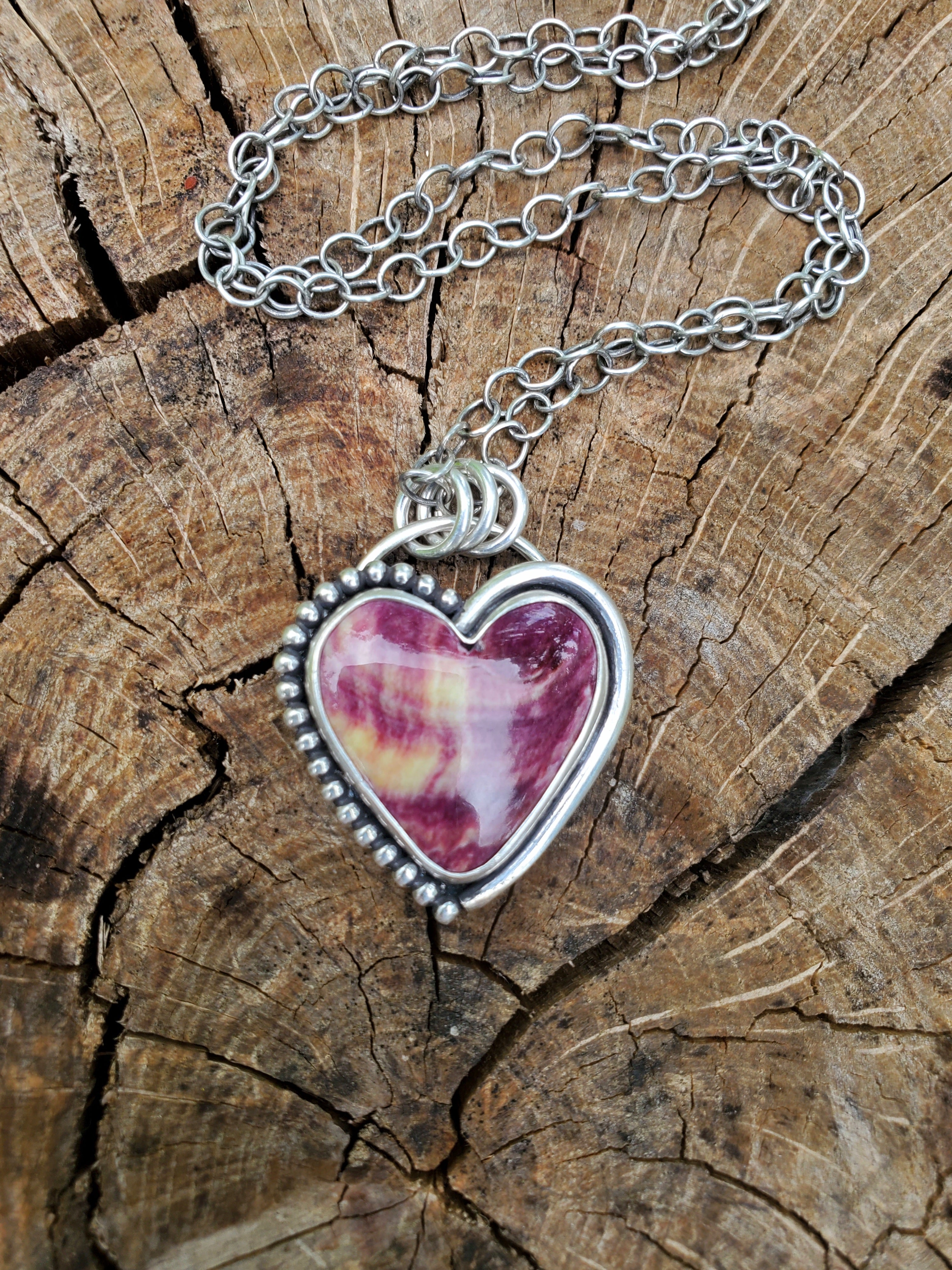 Purple Spiny Oyster Heart Pendant in Solid Sterling Silver