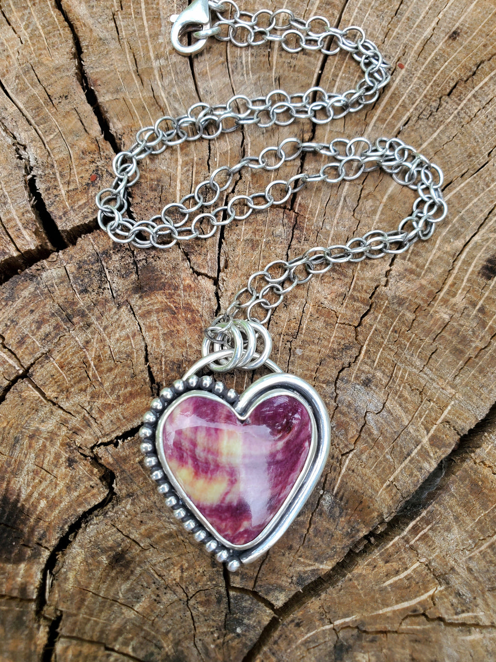Purple Spiny Oyster Heart Pendant in Solid Sterling Silver