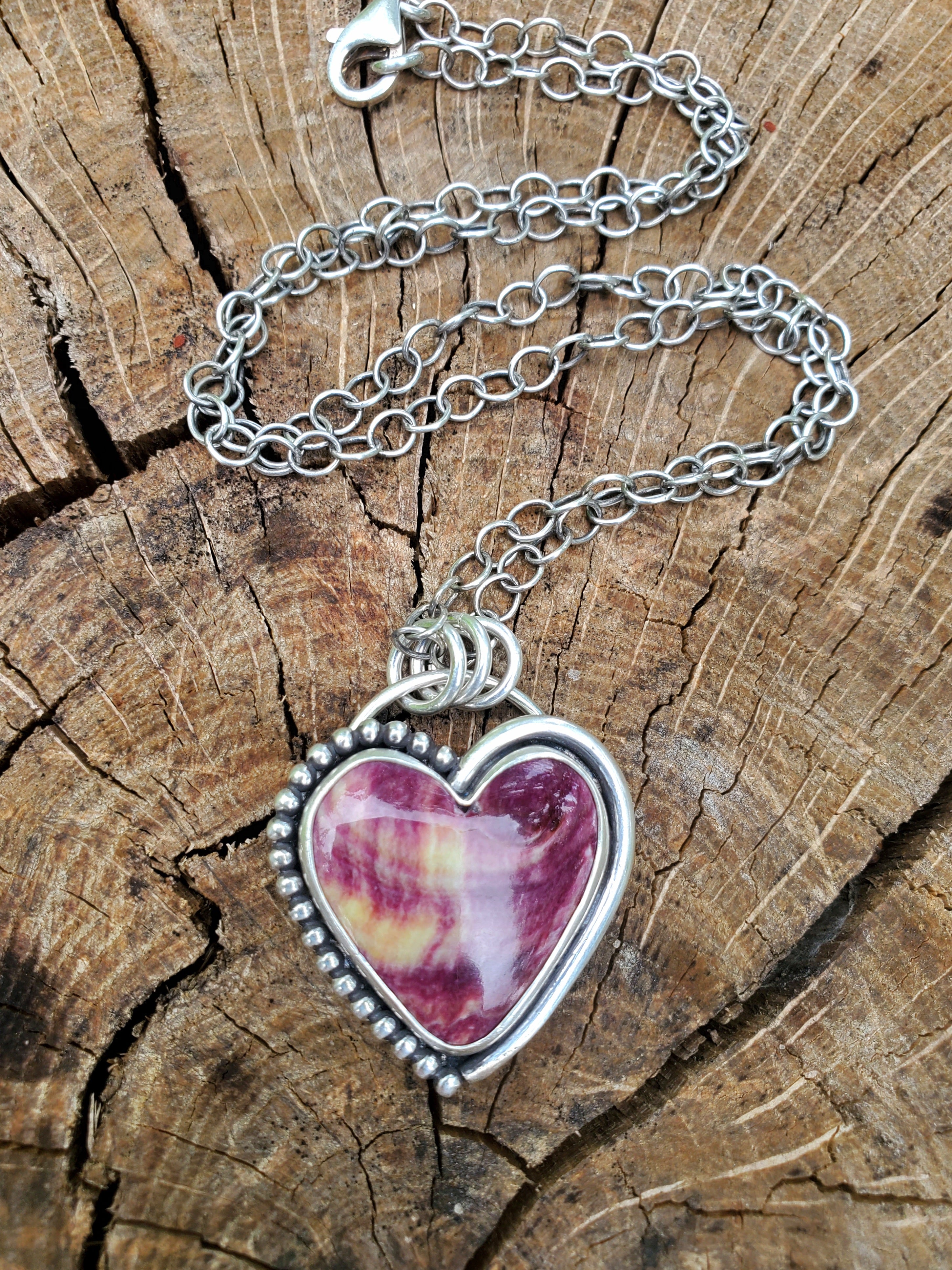 Purple Spiny Oyster Heart Pendant in Solid Sterling Silver