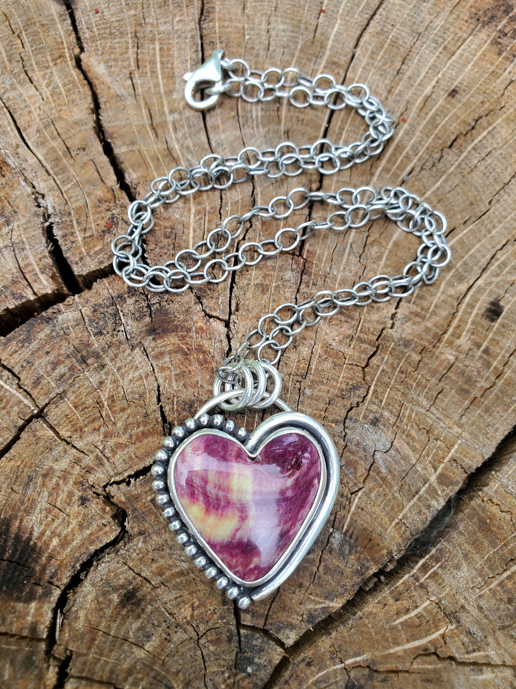 Purple Spiny Oyster Heart Pendant in Solid Sterling Silver