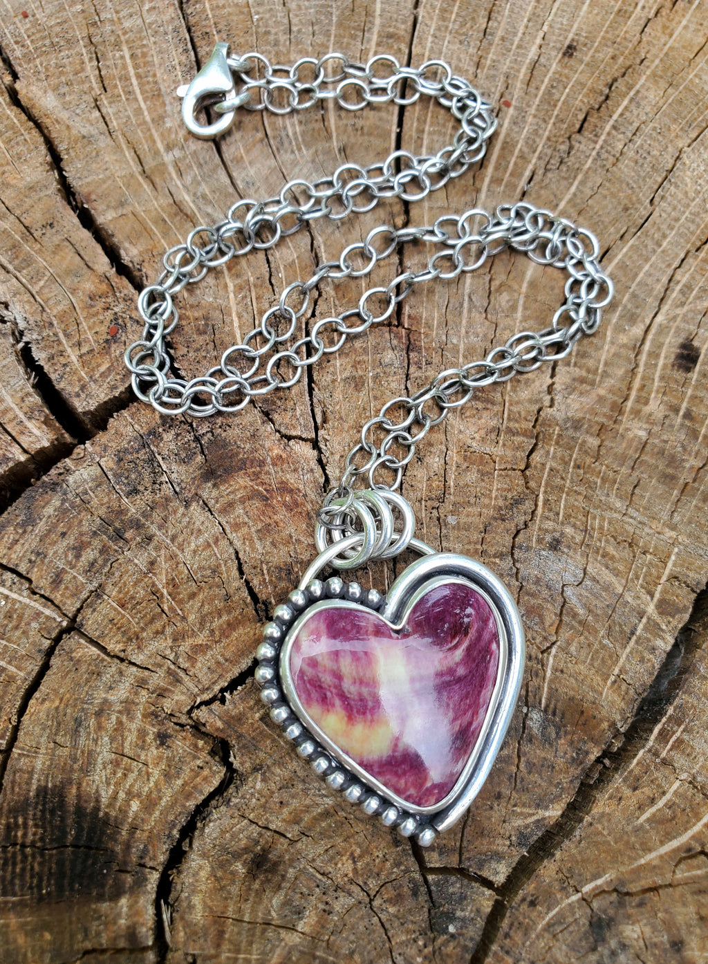 Purple Spiny Oyster Heart Pendant in Solid Sterling Silver