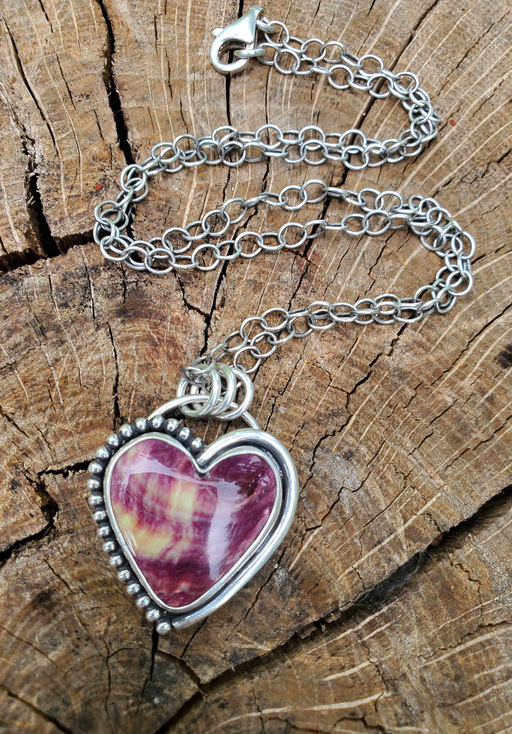 Purple Spiny Oyster Heart Pendant in Solid Sterling Silver