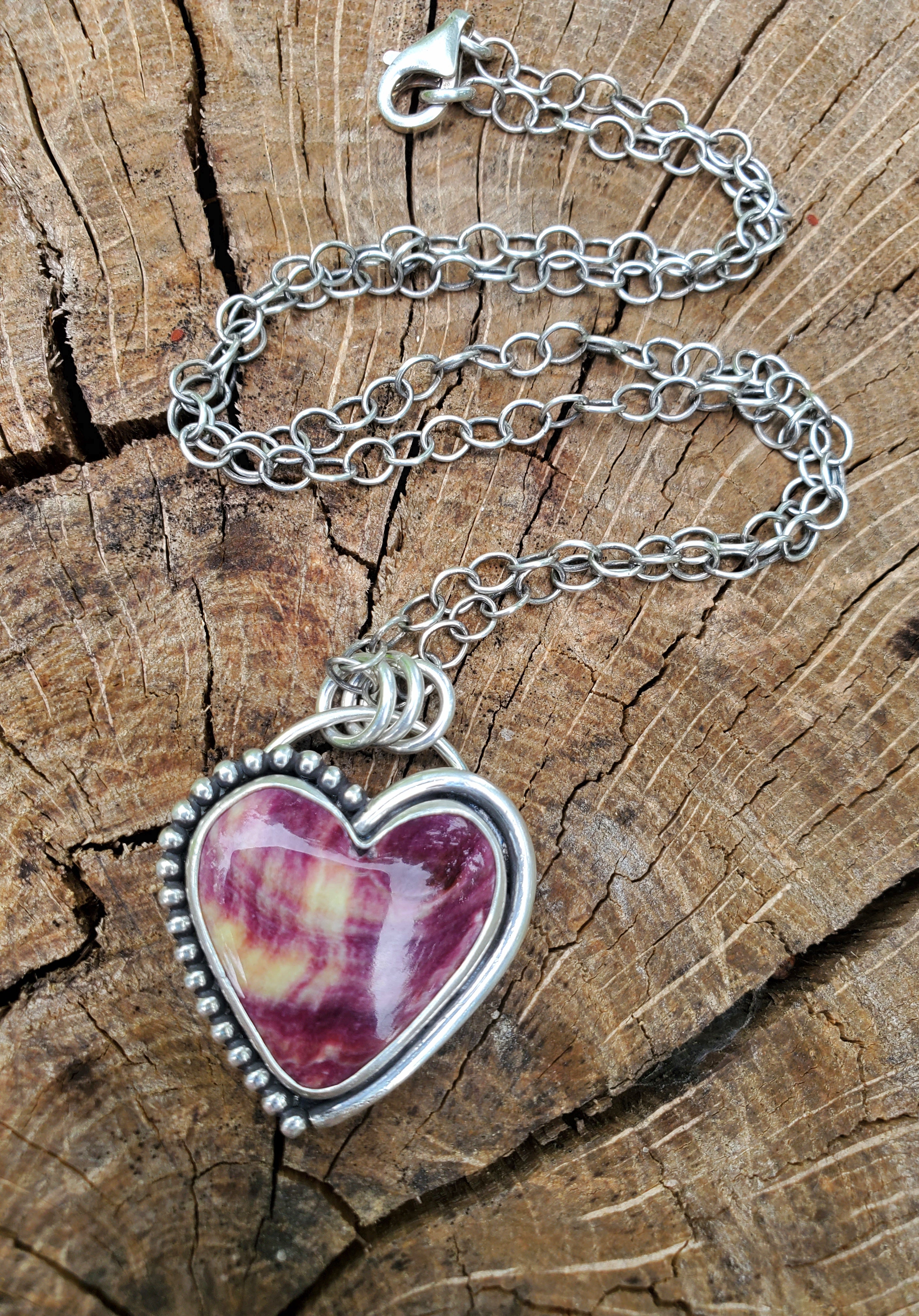 Purple Spiny Oyster Heart Pendant in Solid Sterling Silver