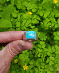 Kings Manassa Turquoise Wide Hammered Band Ring in Solid Sterling Silver. Size 6