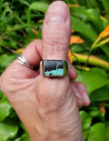 Black Jack Turquoise Unisex Wide Band Statement Ring in Solid Sterling Silver! Size 9
