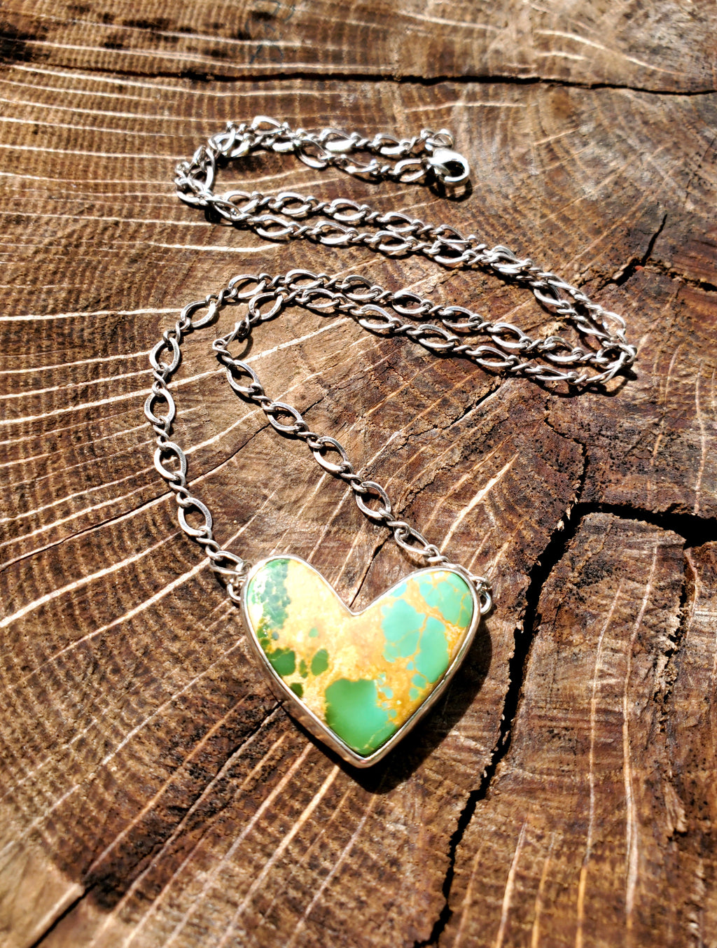 Green Royston Turquoise Heart Pendant Necklace or Choker in Solid Sterling Silver