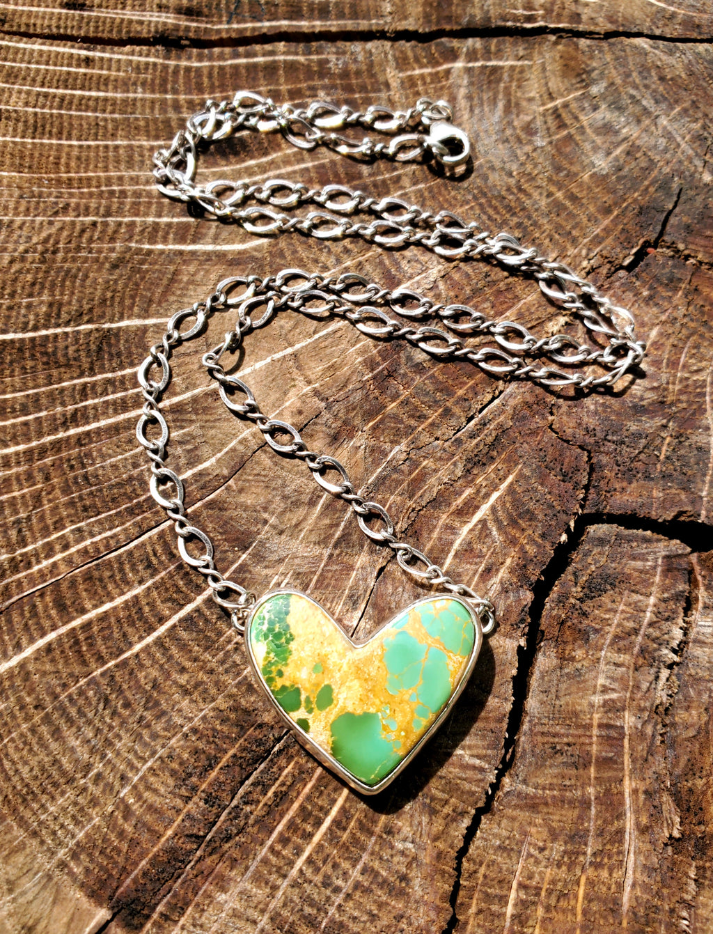 Green Royston Turquoise Heart Pendant Necklace or Choker in Solid Sterling Silver