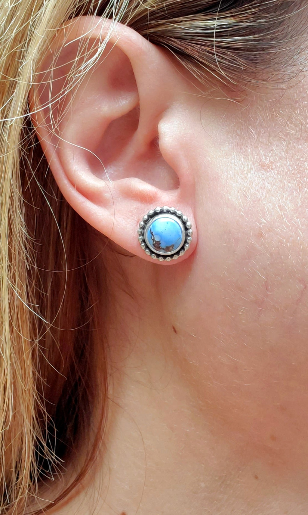 Golden Hills Turquoise Stud Earrings in Solid Sterling Silver