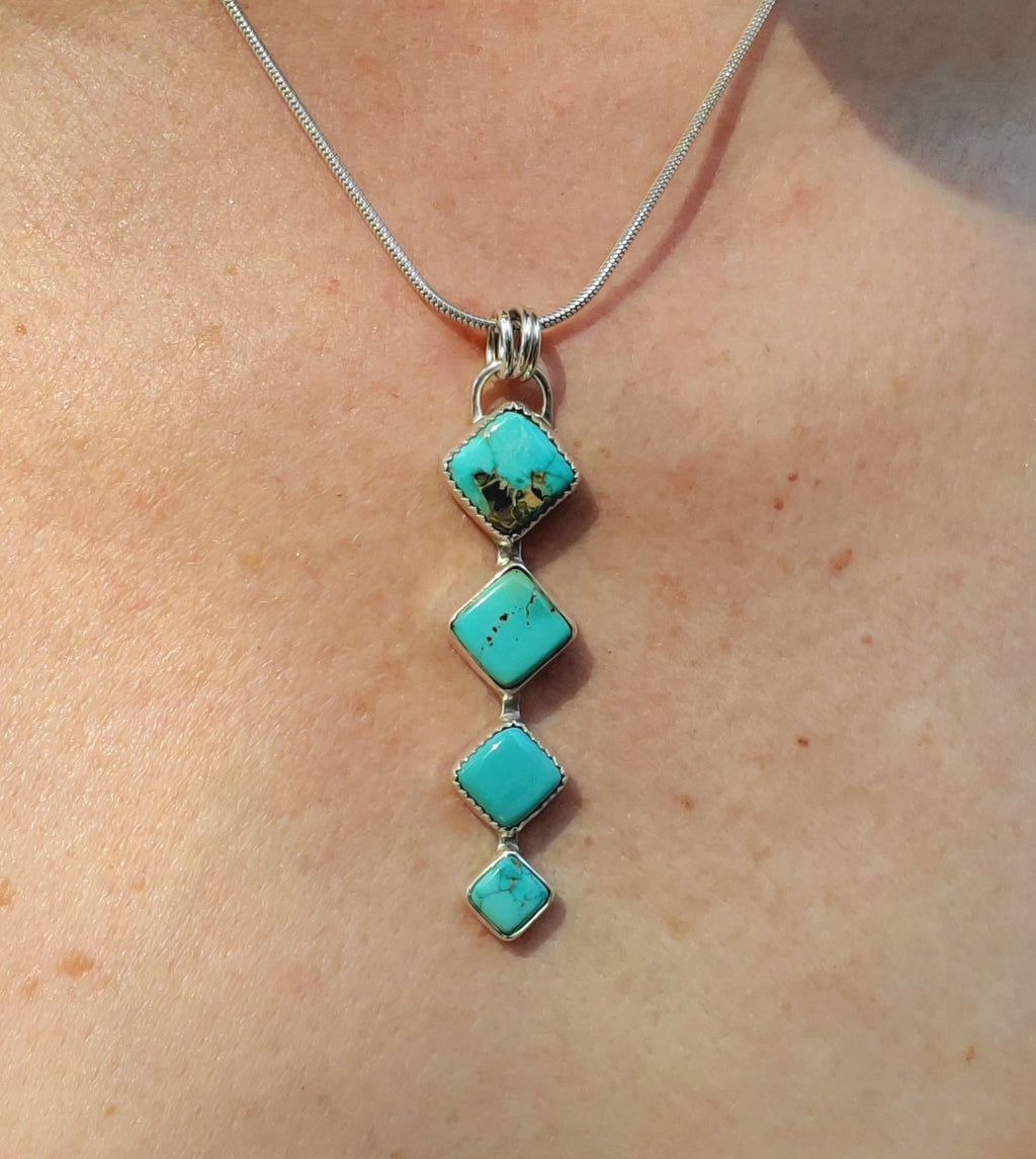 Iron Maiden Turquoise Statement Pendant Necklace in Solid Sterling Silver