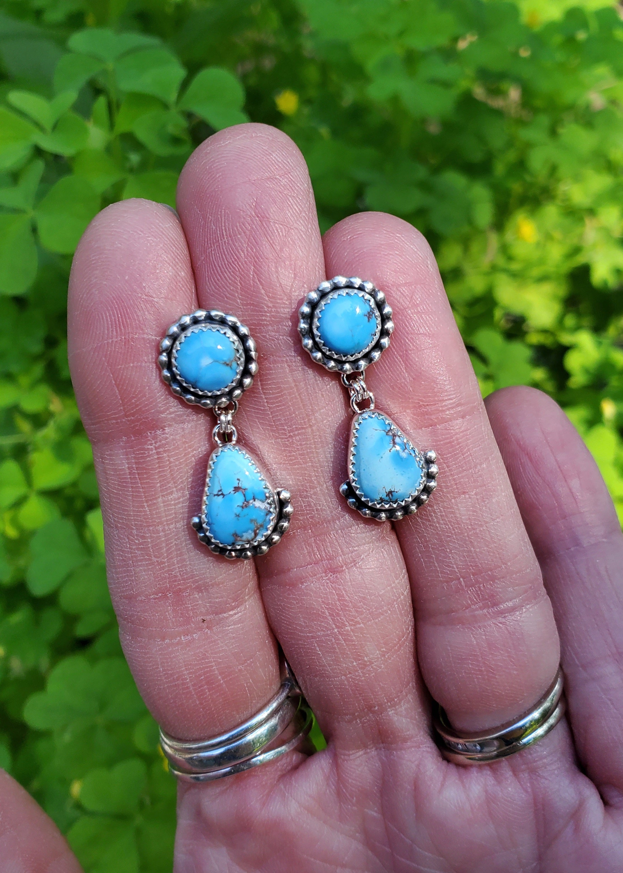 Golden Hills Turquoise Dangle Drop Earrings in Solid Sterling Silver