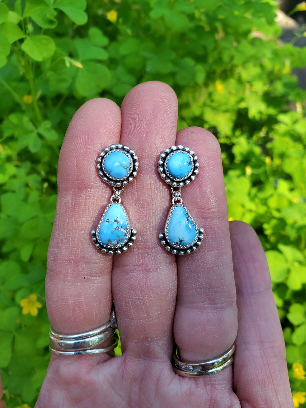 Golden Hills Turquoise Dangle Drop Earrings in Solid Sterling Silver