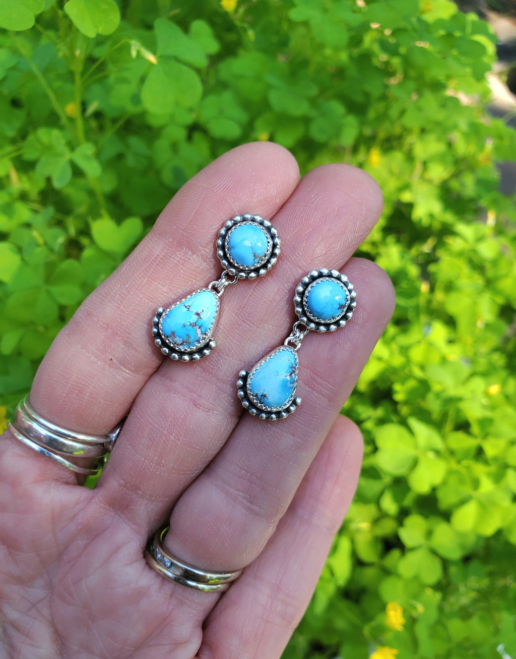 Golden Hills Turquoise Dangle Drop Earrings in Solid Sterling Silver