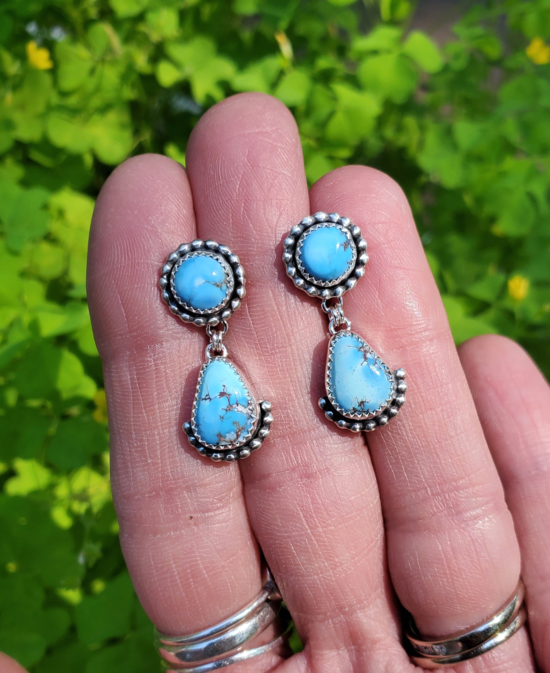 Golden Hills Turquoise Dangle Drop Earrings in Solid Sterling Silver