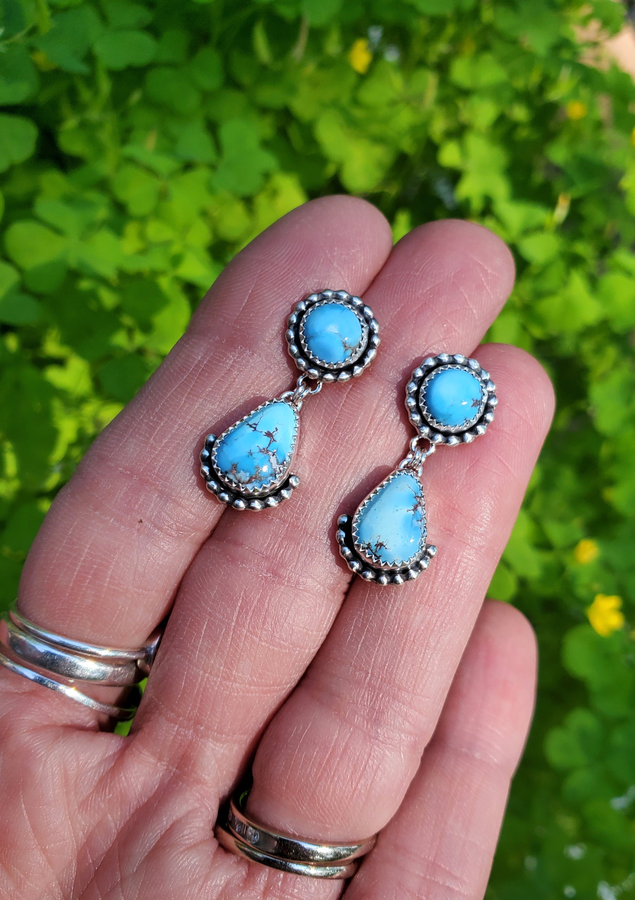 Golden Hills Turquoise Dangle Drop Earrings in Solid Sterling Silver
