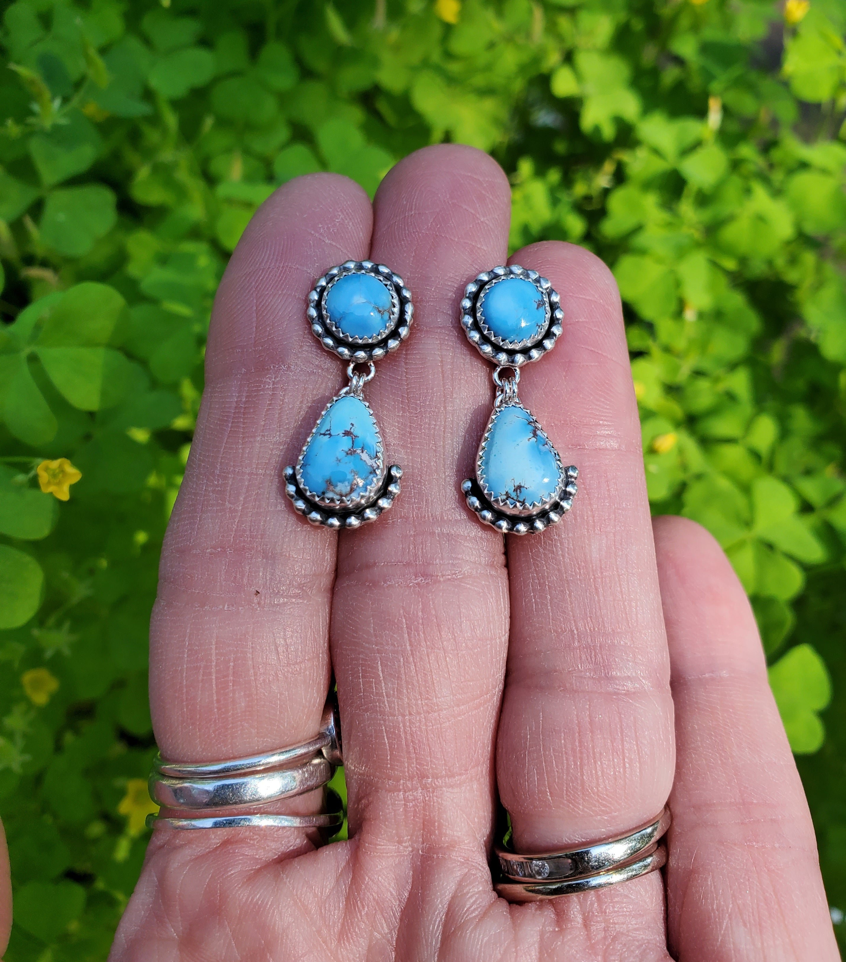 Golden Hills Turquoise Dangle Drop Earrings in Solid Sterling Silver