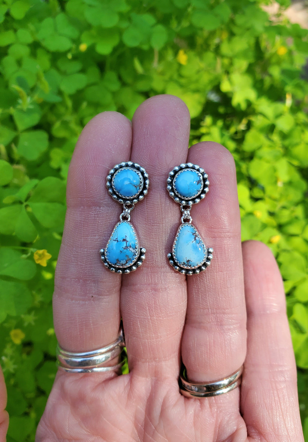 Golden Hills Turquoise Dangle Drop Earrings in Solid Sterling Silver