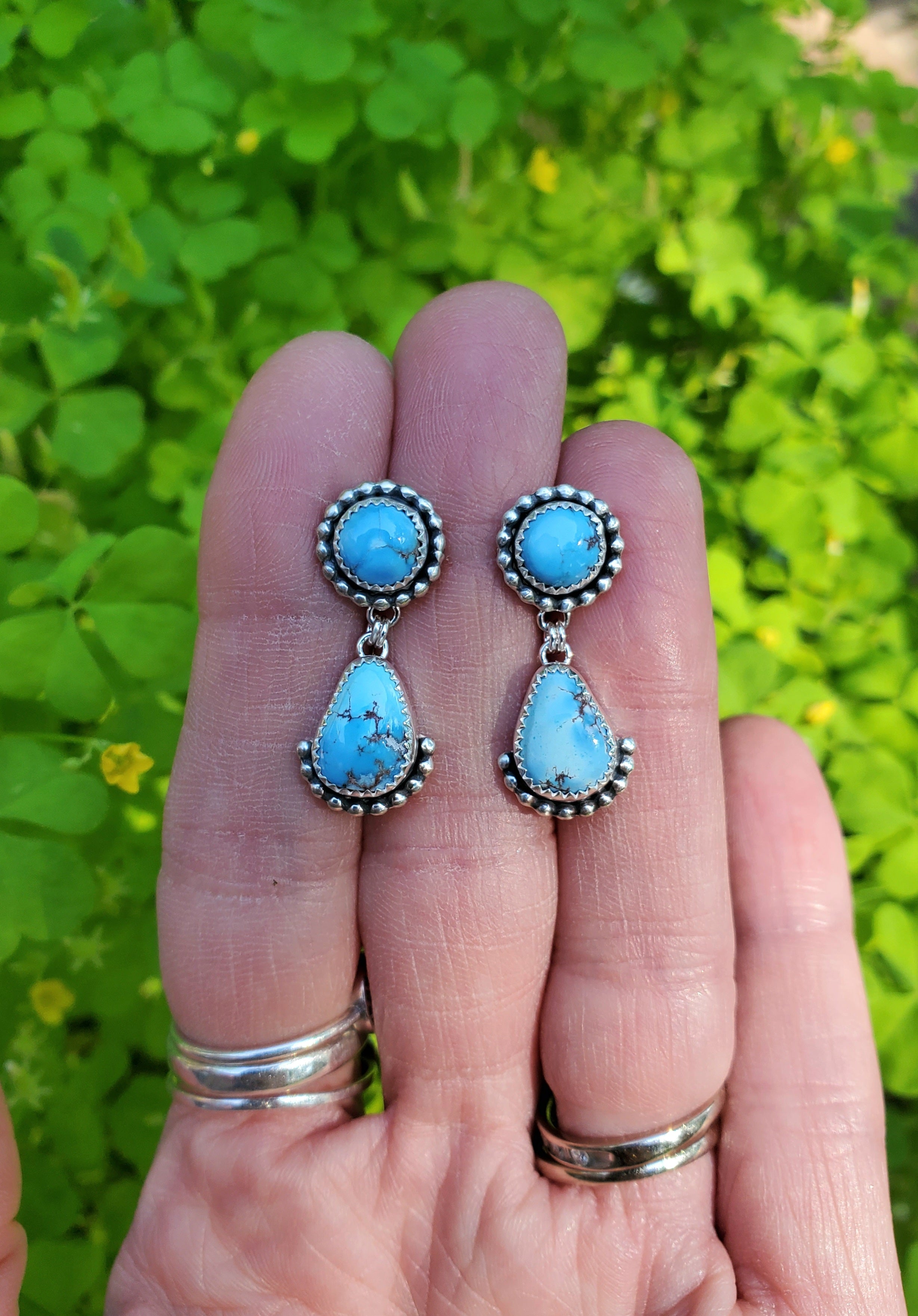 Golden Hills Turquoise Dangle Drop Earrings in Solid Sterling Silver