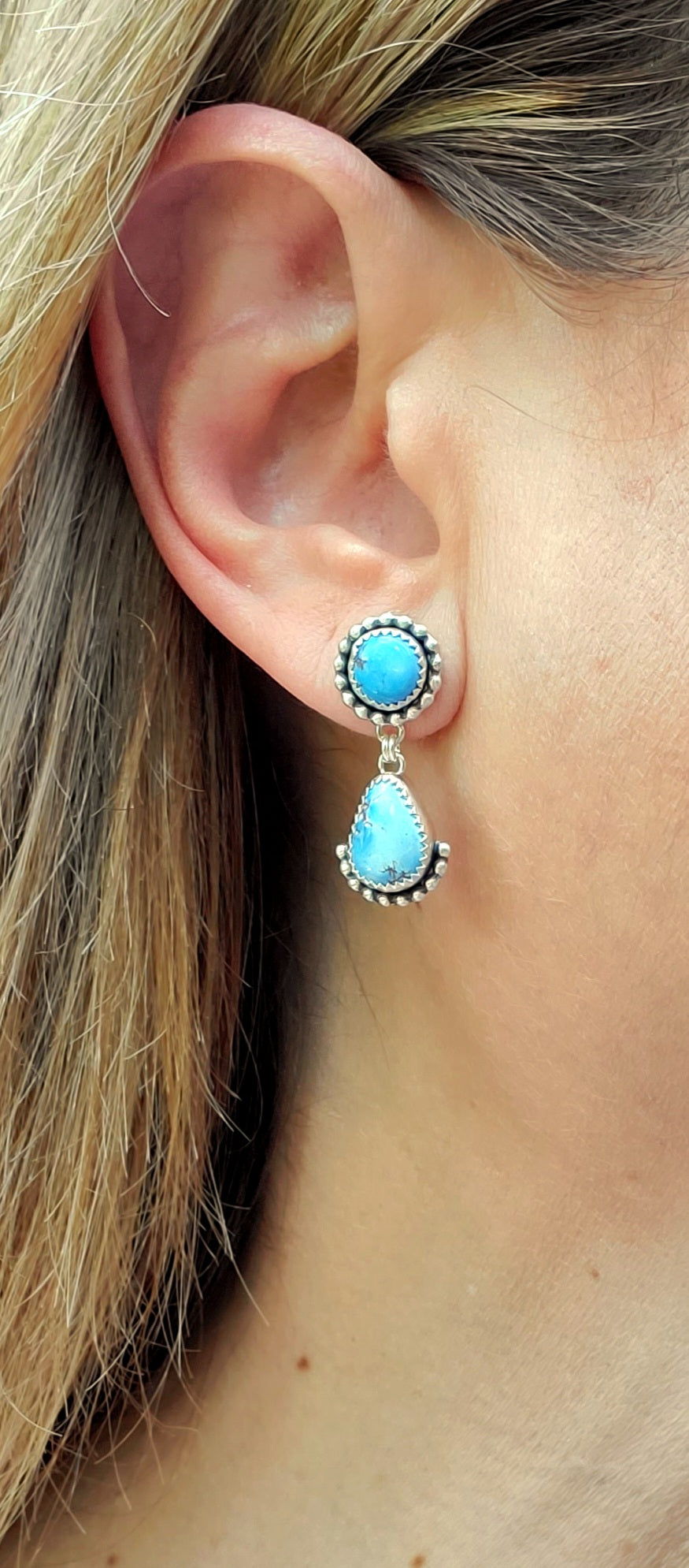 Golden Hills Turquoise Dangle Drop Earrings in Solid Sterling Silver