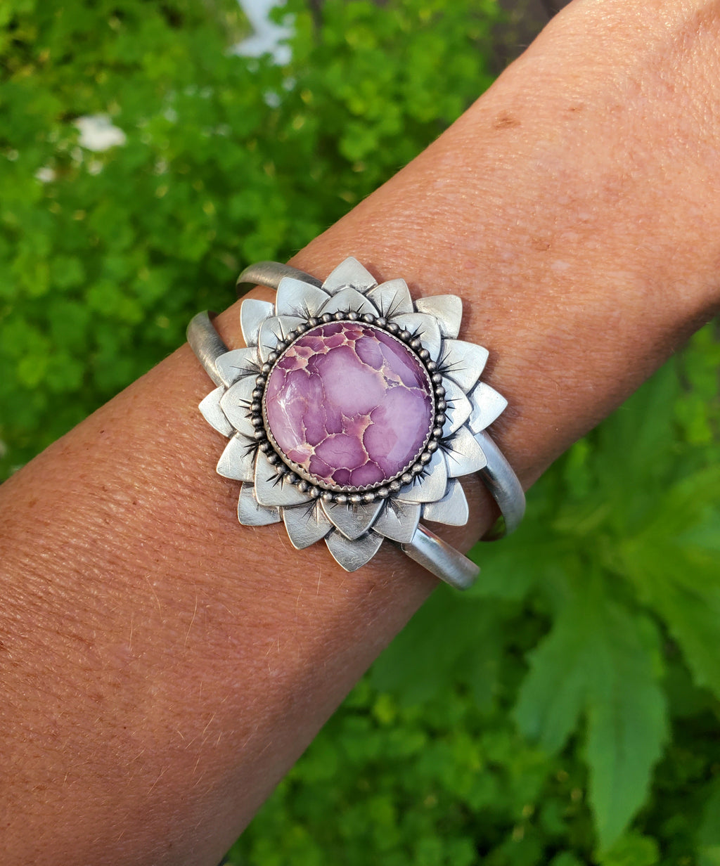 Phosphosiderite Flower Bloom Cuff in Solid Sterling Silver