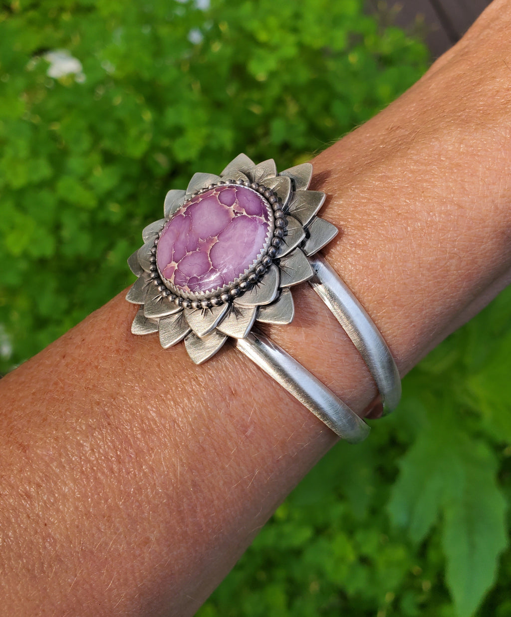 Phosphosiderite Flower Bloom Cuff in Solid Sterling Silver