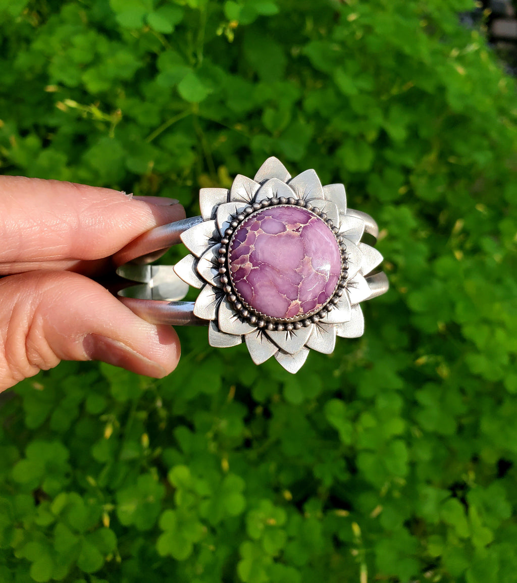 Phosphosiderite Flower Bloom Cuff in Solid Sterling Silver