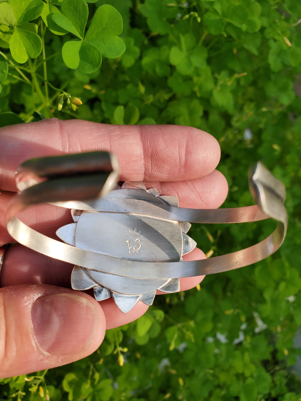 Phosphosiderite Flower Bloom Cuff in Solid Sterling Silver