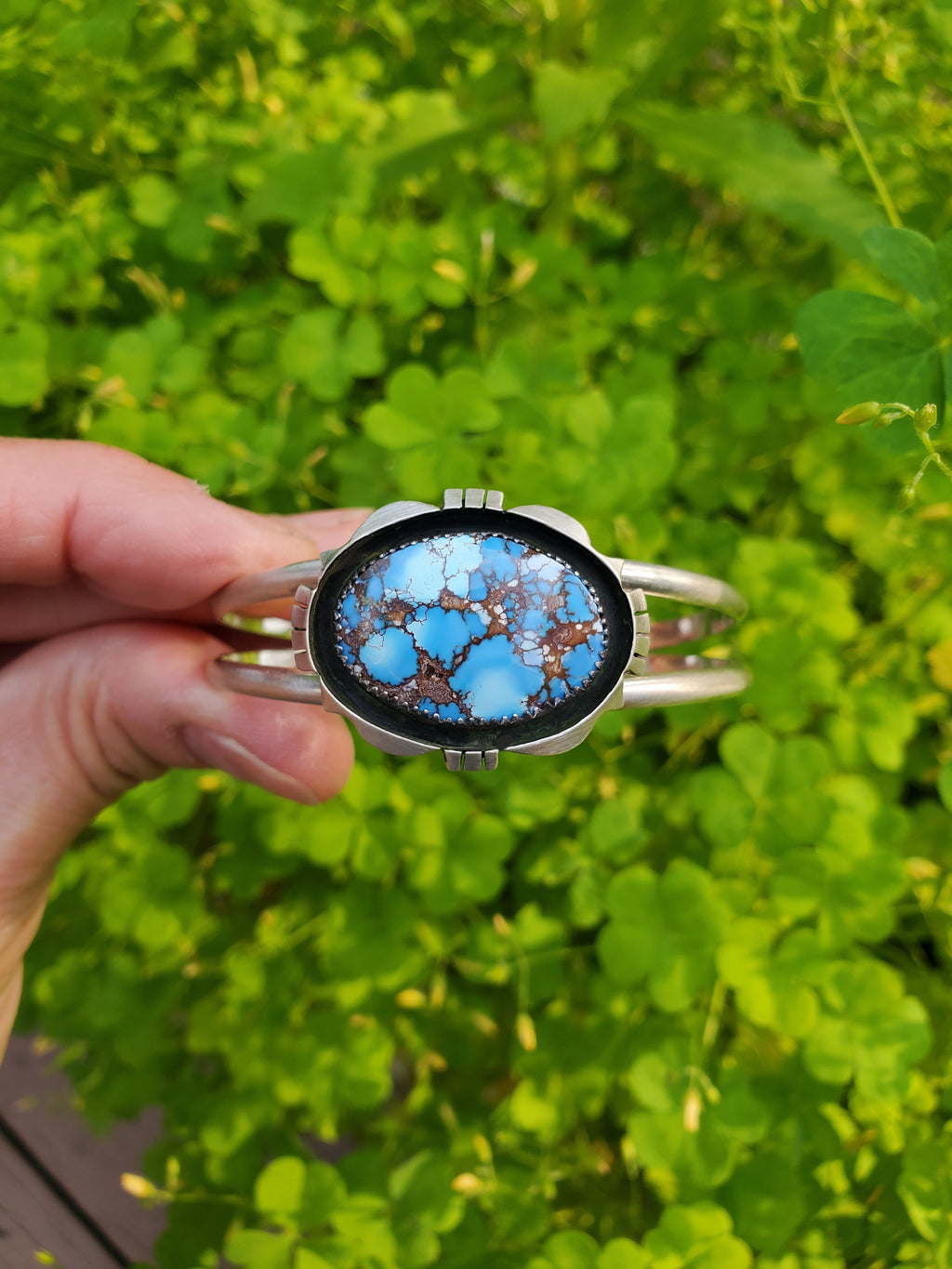 Golden Hills Turquoise Cut Out Shadow Box Cuff Bracelet in Solid Sterling Silver