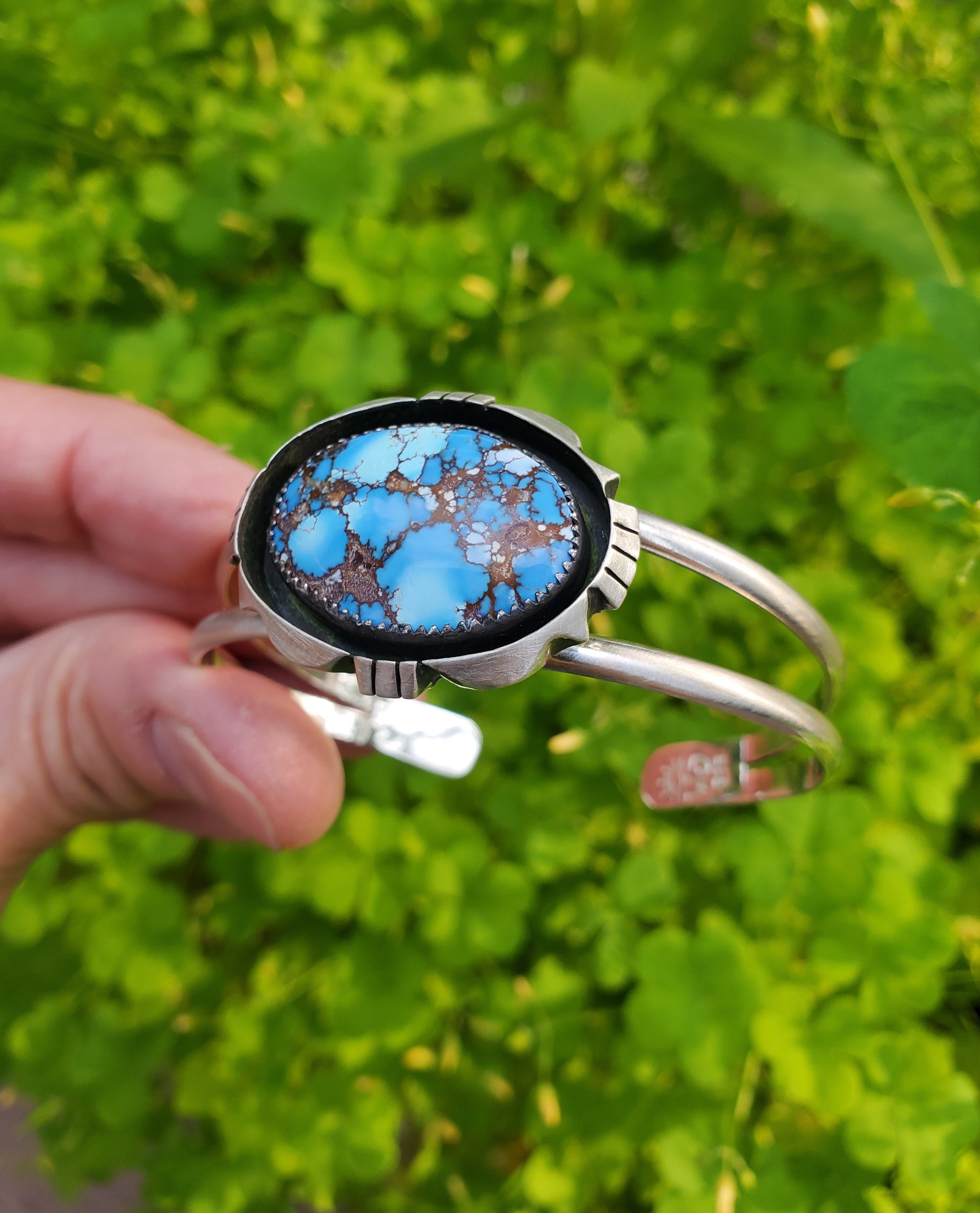 Golden Hills Turquoise Cut Out Shadow Box Cuff Bracelet in Solid Sterling Silver