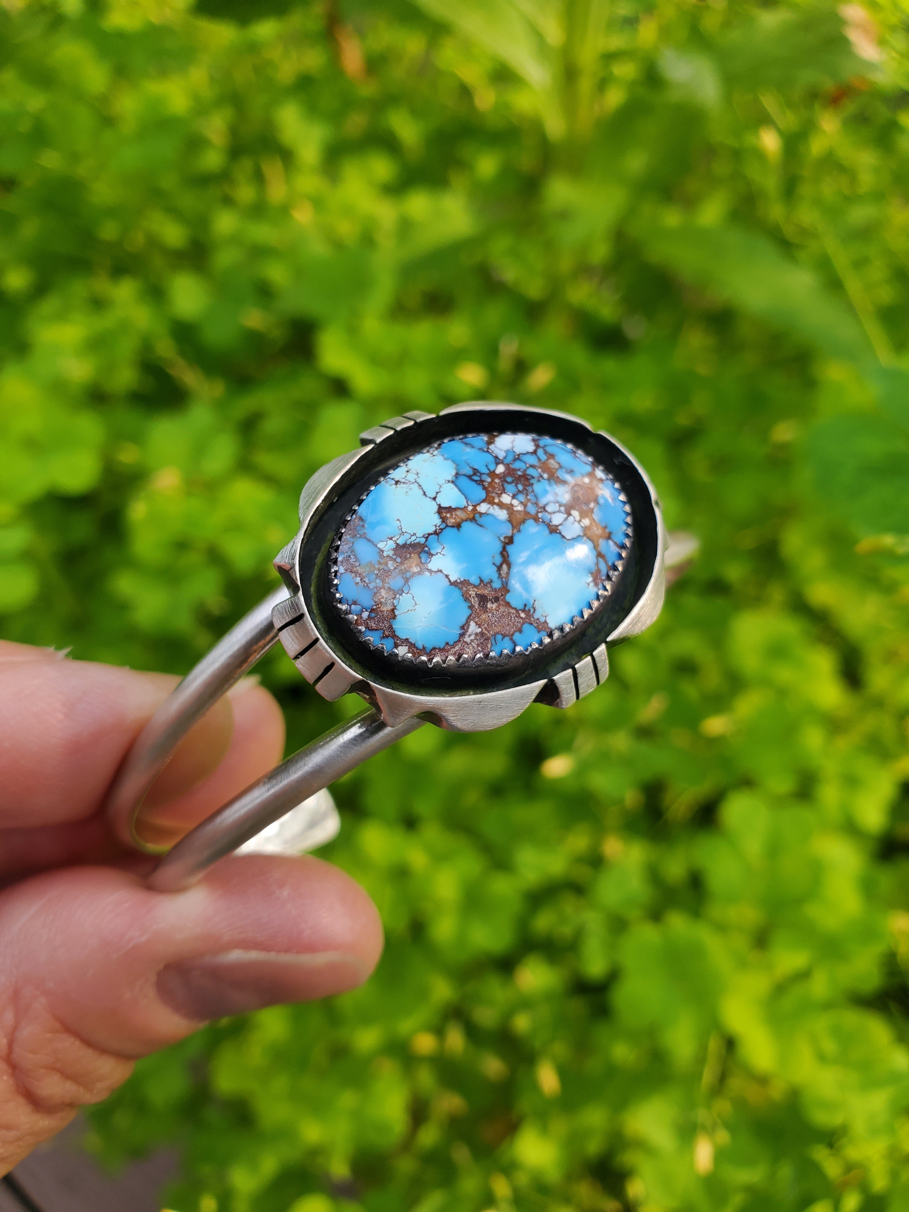 Golden Hills Turquoise Cut Out Shadow Box Cuff Bracelet in Solid Sterling Silver