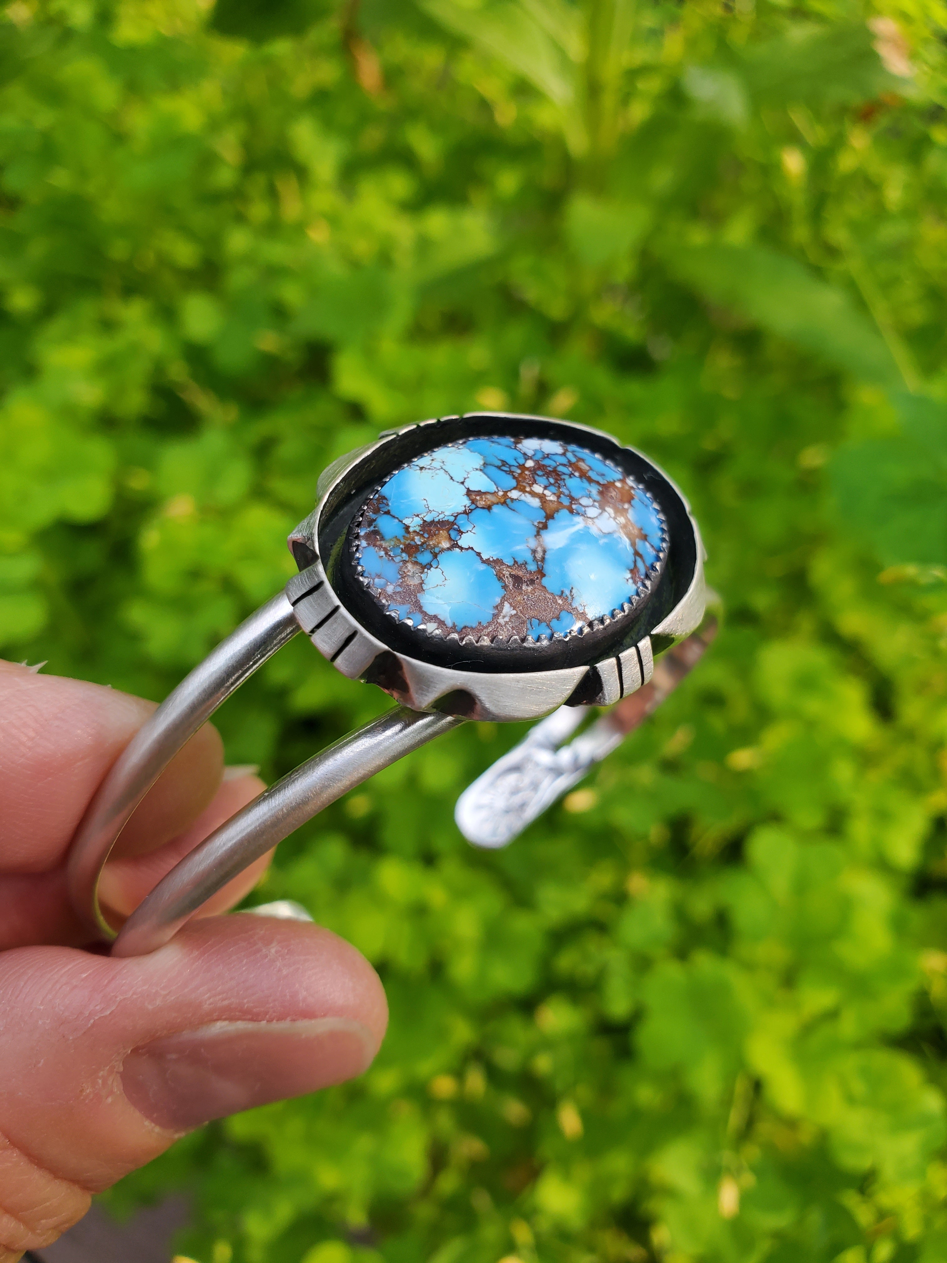 Golden Hills Turquoise Cut Out Shadow Box Cuff Bracelet in Solid Sterling Silver