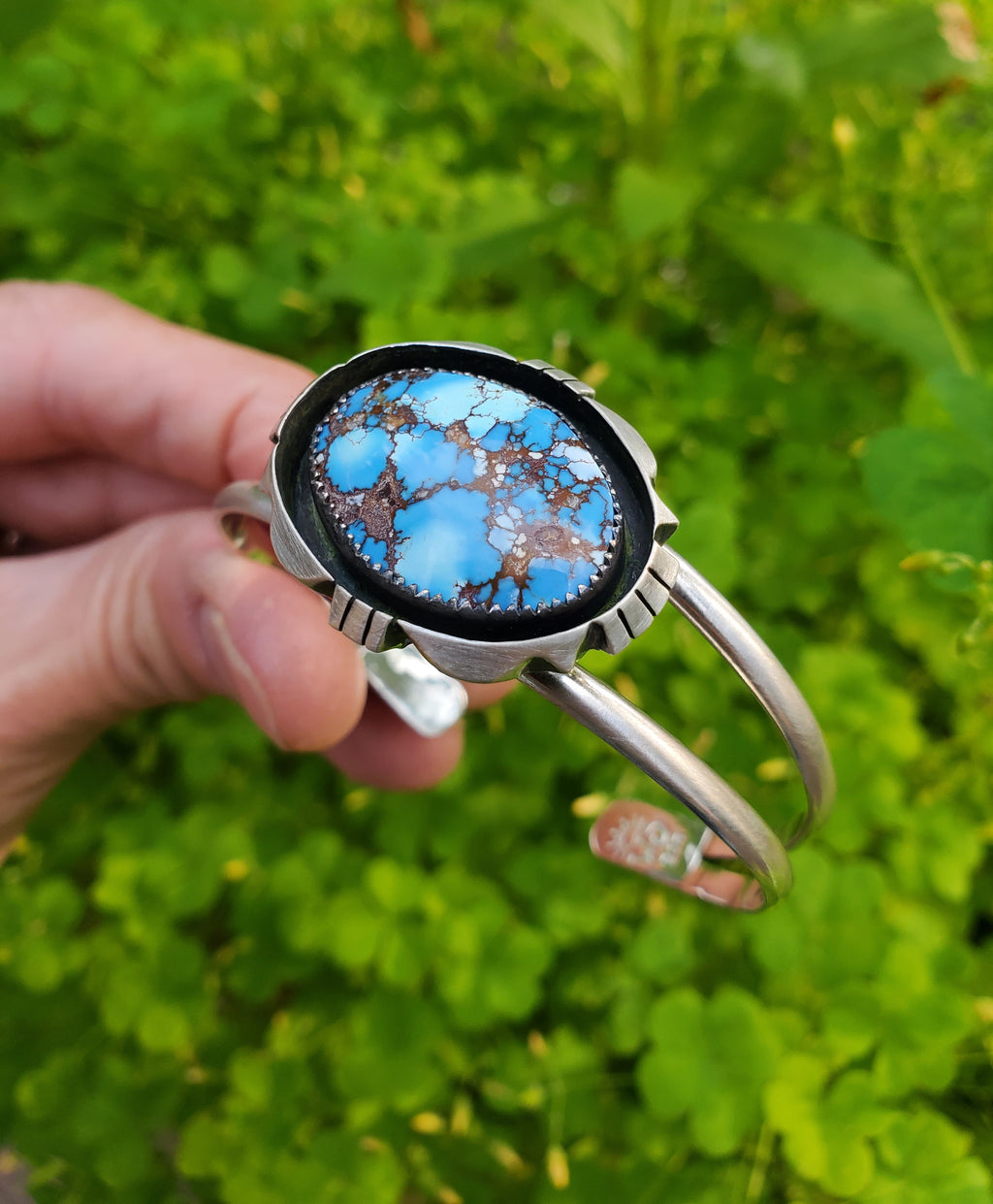 Golden Hills Turquoise Cut Out Shadow Box Cuff Bracelet in Solid Sterling Silver