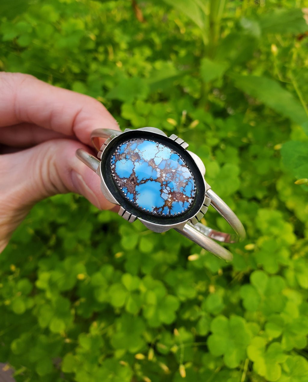 Golden Hills Turquoise Cut Out Shadow Box Cuff Bracelet in Solid Sterling Silver