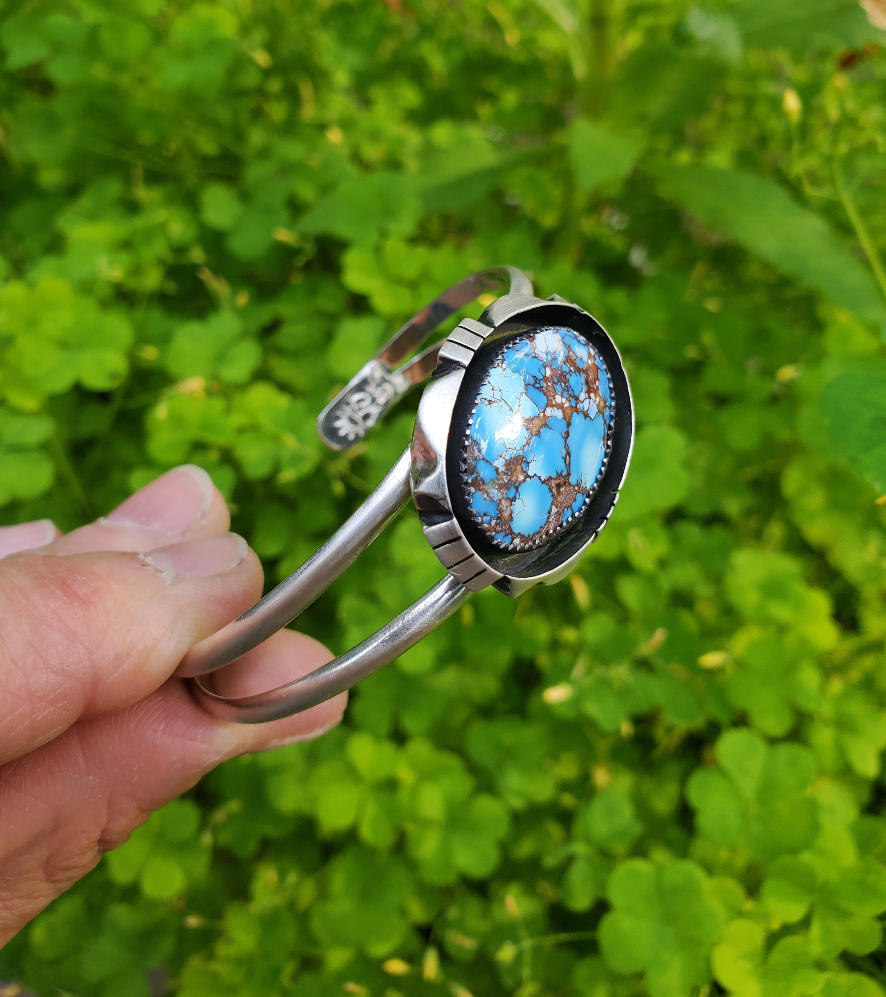 Golden Hills Turquoise Cut Out Shadow Box Cuff Bracelet in Solid Sterling Silver