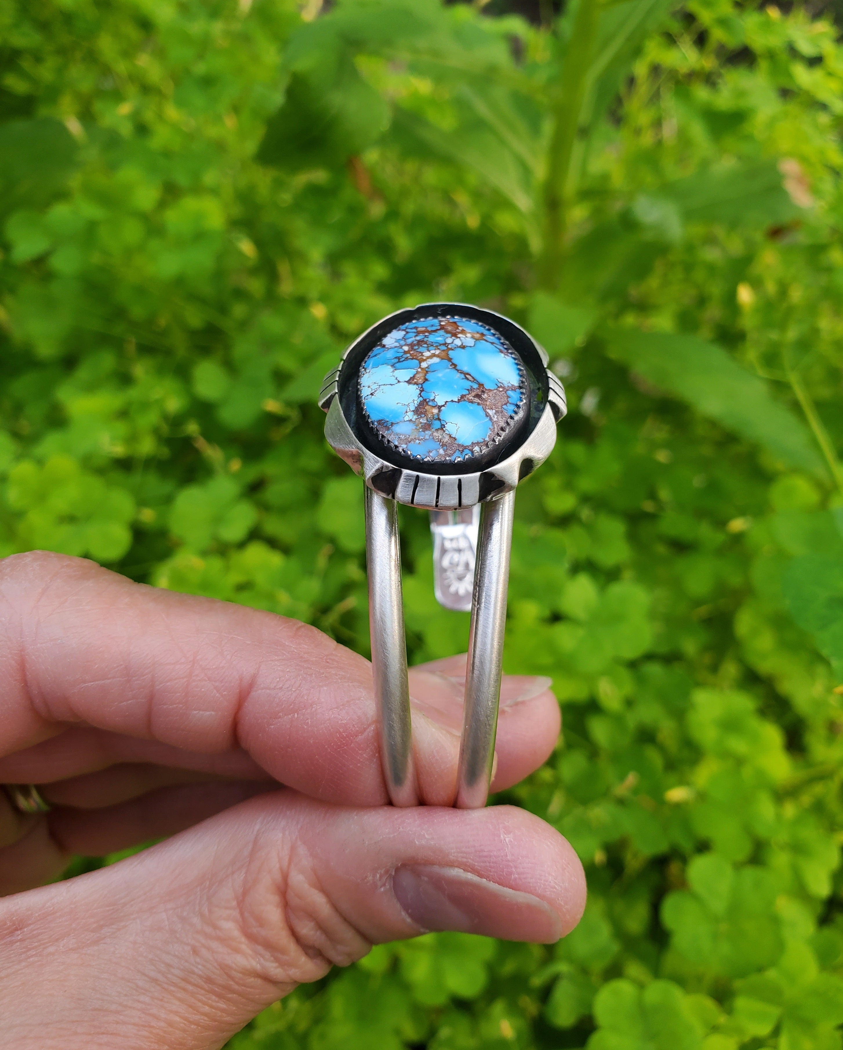 Golden Hills Turquoise Cut Out Shadow Box Cuff Bracelet in Solid Sterling Silver