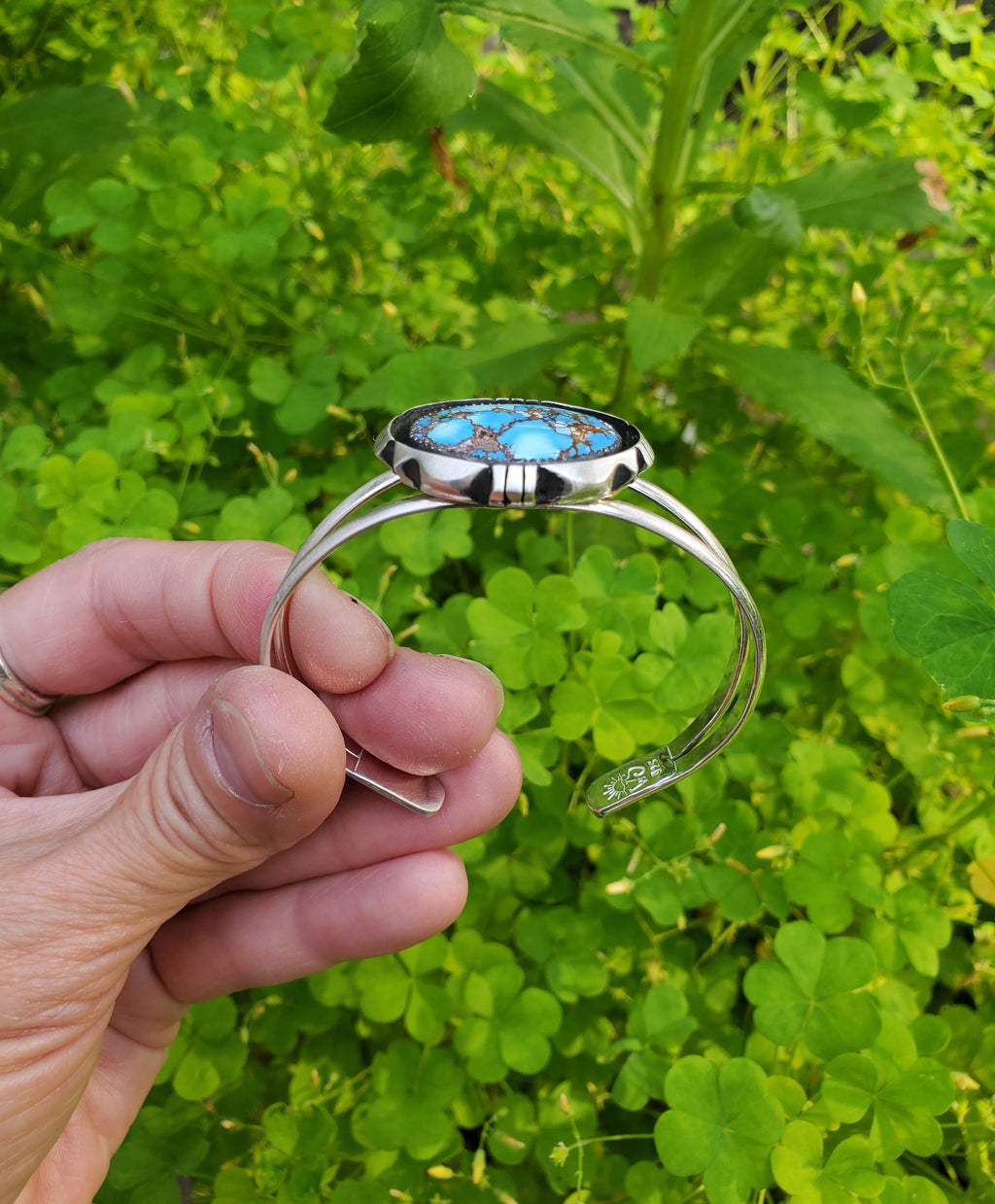 Golden Hills Turquoise Cut Out Shadow Box Cuff Bracelet in Solid Sterling Silver