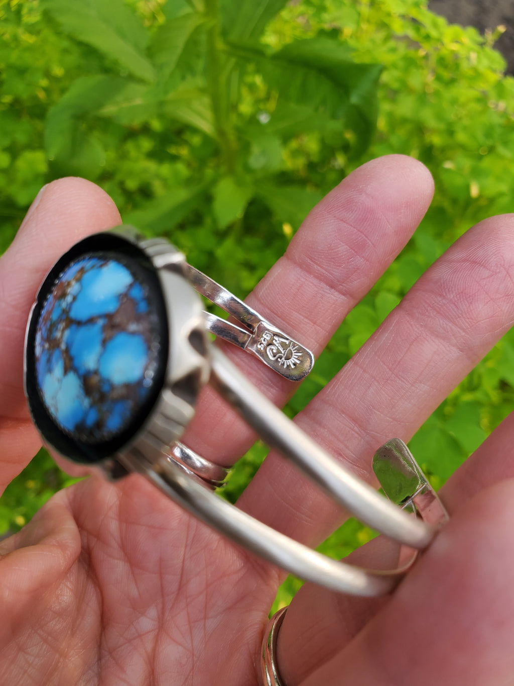 Golden Hills Turquoise Cut Out Shadow Box Cuff Bracelet in Solid Sterling Silver