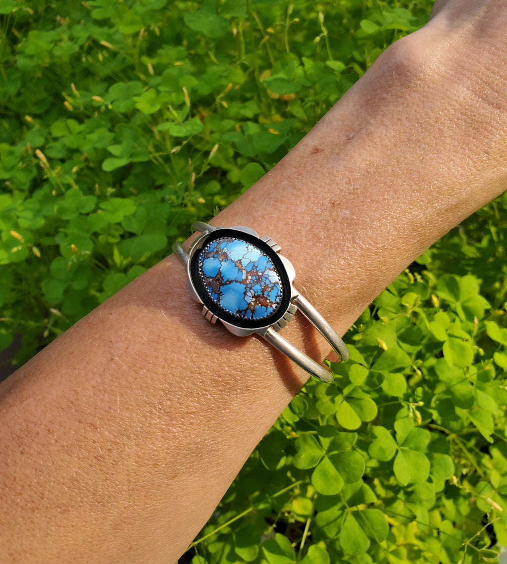 Golden Hills Turquoise Cut Out Shadow Box Cuff Bracelet in Solid Sterling Silver