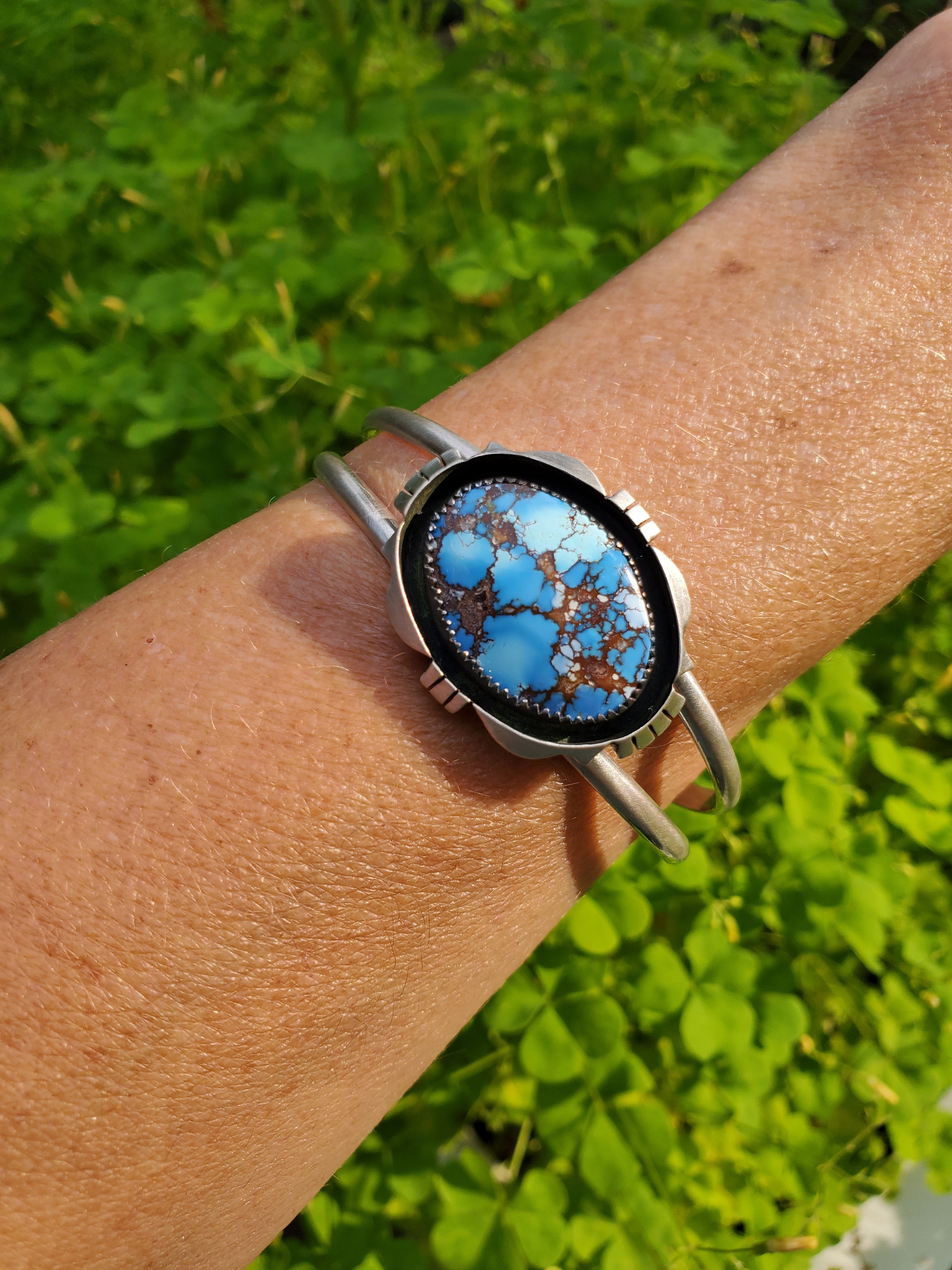 Golden Hills Turquoise Cut Out Shadow Box Cuff Bracelet in Solid Sterling Silver
