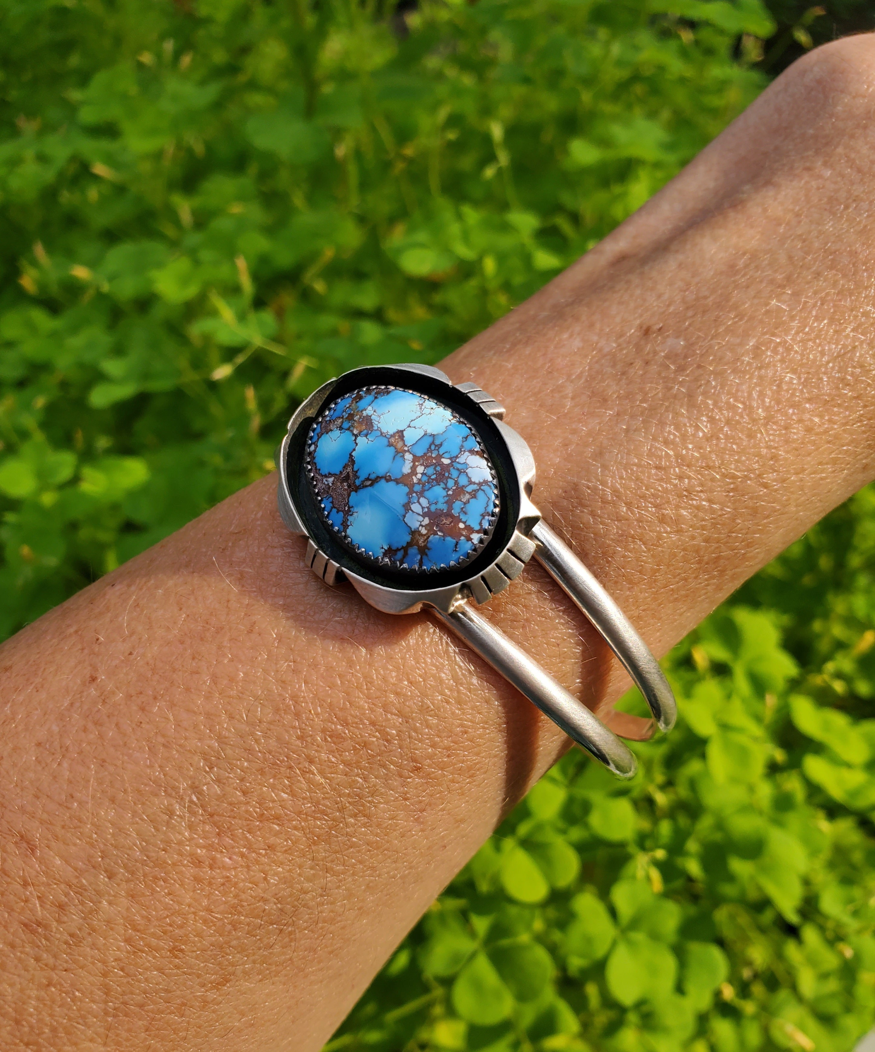 Golden Hills Turquoise Cut Out Shadow Box Cuff Bracelet in Solid Sterling Silver