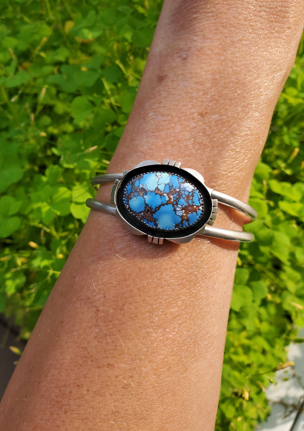 Golden Hills Turquoise Cut Out Shadow Box Cuff Bracelet in Solid Sterling Silver