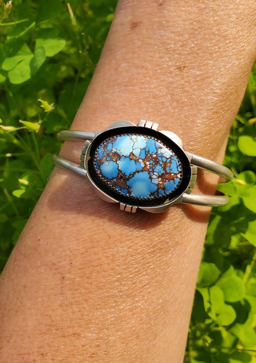Golden Hills Turquoise Cut Out Shadow Box Cuff Bracelet in Solid Sterling Silver