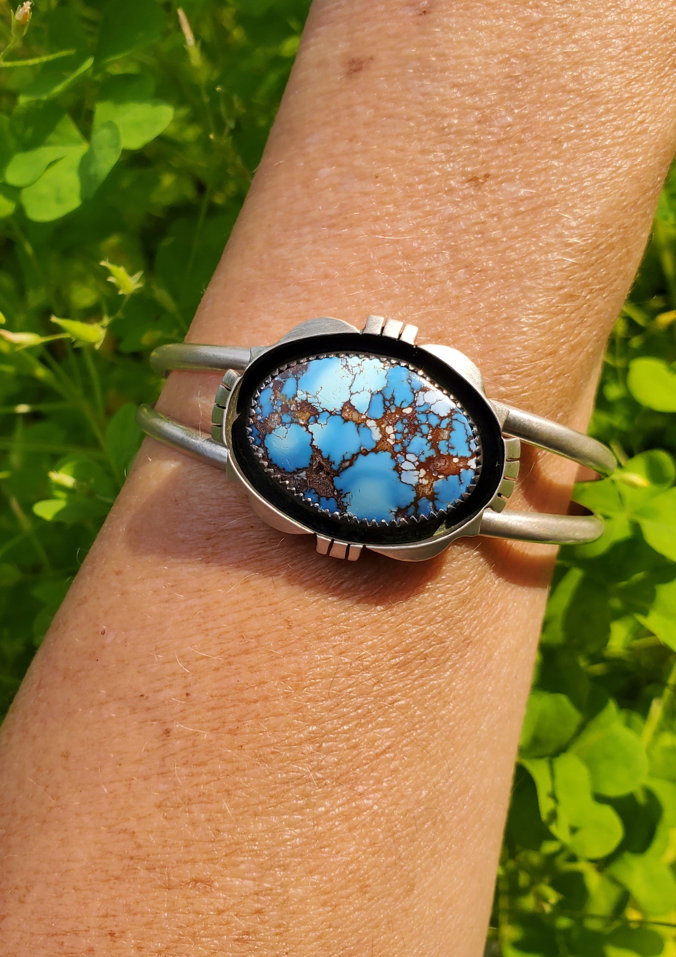 Golden Hills Turquoise Cut Out Shadow Box Cuff Bracelet in Solid Sterling Silver