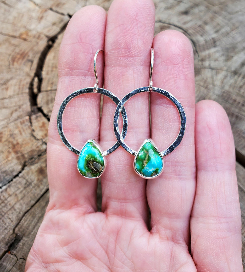 Sonoran Gold Hoop Dangle Teardrops Earrings in Solid Sterling Silver