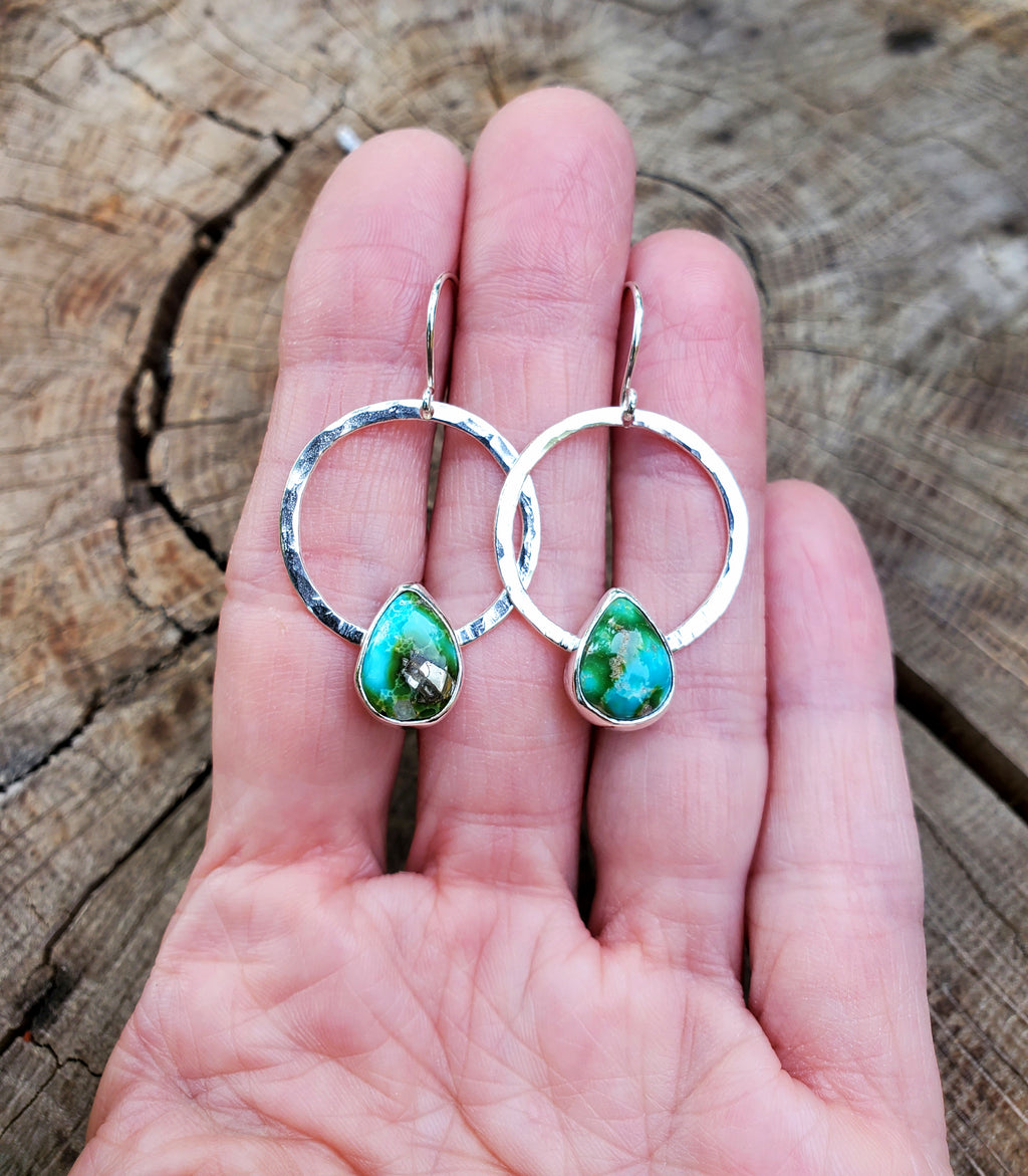 Sonoran Gold Hoop Dangle Teardrops Earrings in Solid Sterling Silver