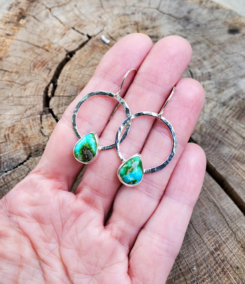 Sonoran Gold Hoop Dangle Teardrops Earrings in Solid Sterling Silver