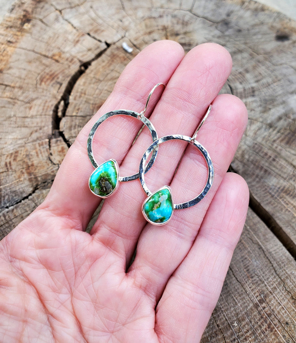 Sonoran Gold Hoop Dangle Teardrops Earrings in Solid Sterling Silver