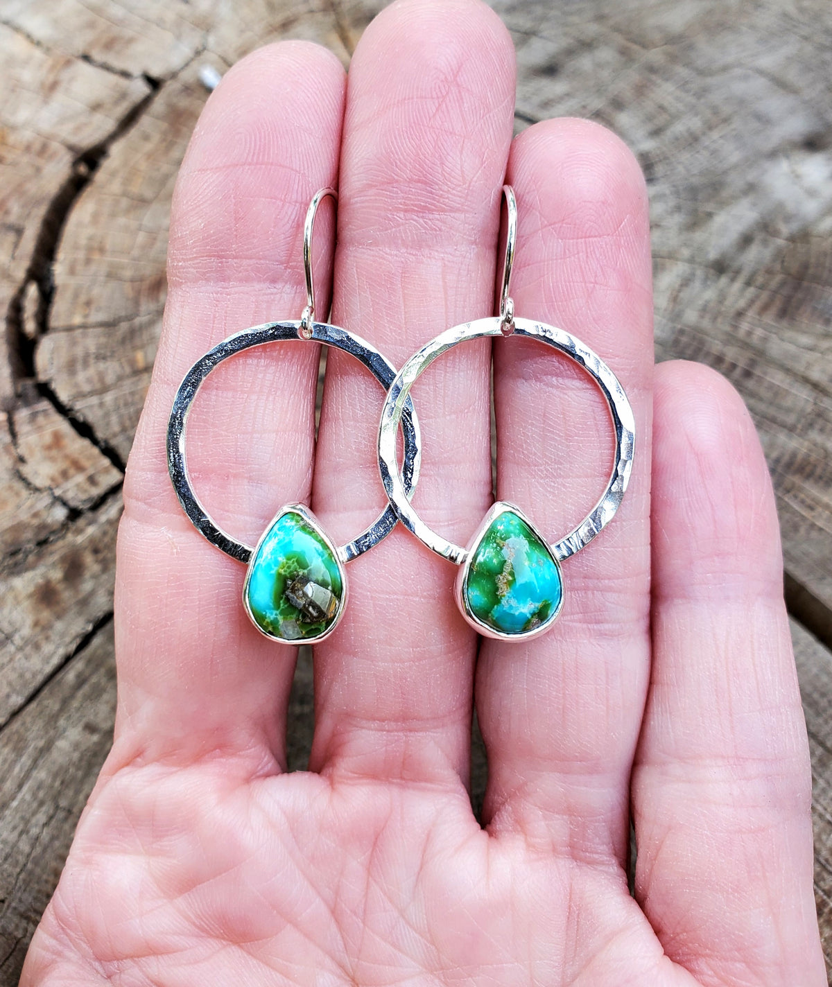 Sonoran Gold Hoop Dangle Teardrops Earrings in Solid Sterling Silver