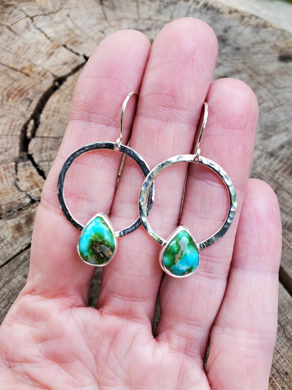 Sonoran Gold Hoop Dangle Teardrops Earrings in Solid Sterling Silver